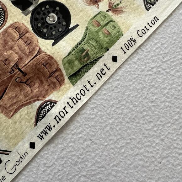 1 YD Northcott Take Me Fishing 2239 Laurie Godin Cotton Quilt Craft Fly Fabric - Picture 4 of 6